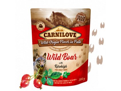 83649 carnilove dog pouch pate wild boar rosehips 300g