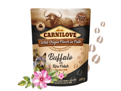 83652 carnilove dog pouch pate buffalo rose petals 300g