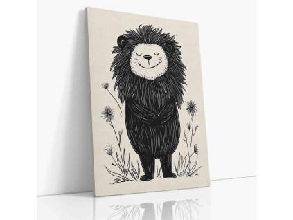 Nádherné černobílé lvíče na plátně: Umělecký dotek divoké elegance pro váš interiér.