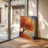 Umělecký obraz na plátně: pointilistický strom v sytých podzimních tónech, plný padajících listů.