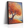 Obraz stromu s padajícím listím, mistrovské dílo pointilismu s hřejivou paletou barev pro váš interiér.