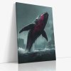 Dynamický obraz velryby s rudým graffiti, umělecké plátno, které oživí váš interiér.