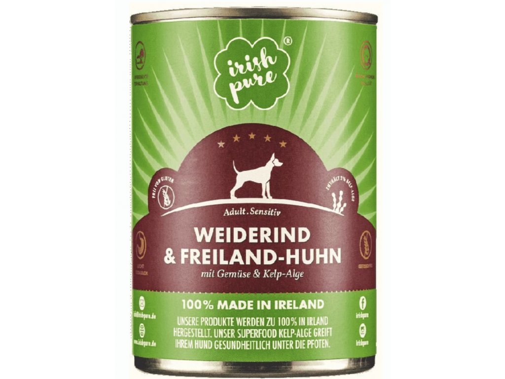 Irish Pure Adult Weiderind hovězí & kuře se zeleninou konzerva 390g - Můj  psí dům