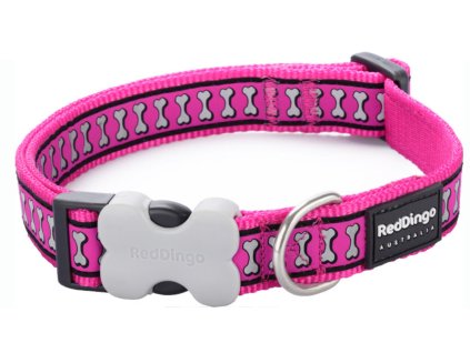 Obojek Red Dingo Reflexní Lots a Bones - Tmavě Růžová