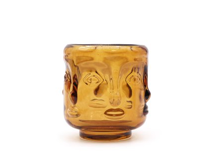 Set of 2 Buddha Faces Candle Jar - Antique Amber