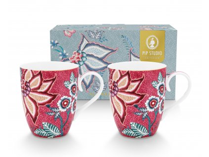 Pip Studio set 2 hrnků Flower Festival tmavě růžový, 350 ml