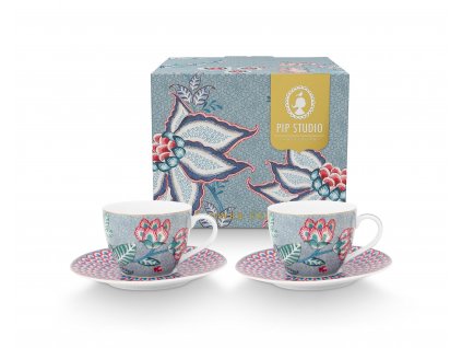 Pip Studio set 2 šálků s podšálky Flower Festival modrý, 120 ml