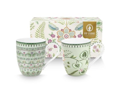 Pip Studio set 2 hrnečků Lily & Lotus zelený 440 ml