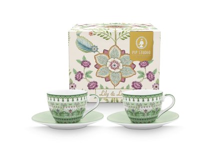 Pip Studio set 2 šálků s podšálky Lily & Lotus zelená 120 ml