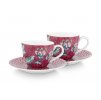 Pip Studio set 2 šálků s podšálky Flower Festival tmavě růžový, 120 ml