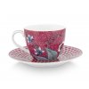 Pip Studio set 2 šálků s podšálky Flower Festival tmavě růžový, 120 ml