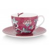 Pip Studio set 2 šálků s podšálky Flower Festival tmavě růžový, 280 ml