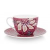Pip Studio set 2 šálků s podšálky Flower Festival tmavě růžový, 280 ml