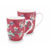 Pip Studio set 2 hrnečků Flower Festival tmavě růžový, 145 ml