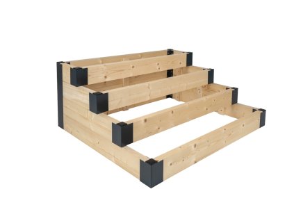 Dřevěný vyvýšený záhon schody