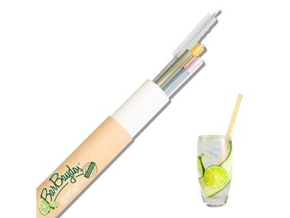 Skleněné brčko BarBaydos - Ø8 x 210 mm, rovné, s potiskem (4ks) - tubus
