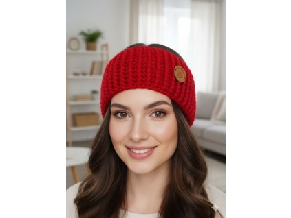 Ručně háčkovaná čelenka červená