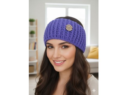 Ručně háčkovaná čelenka fialová