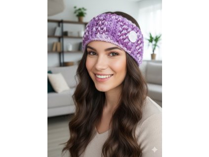 Ručně háčkovaná čelenka fialový melír