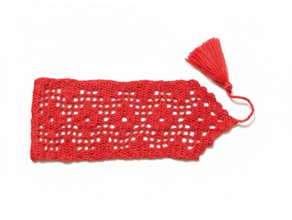Ručně háčkovaná záložka do knihy červená