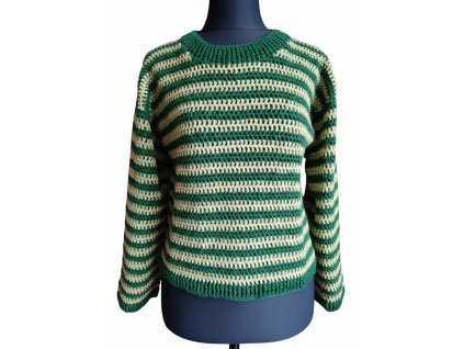 Ručně háčkovaný svetr pruhovaný vel. M