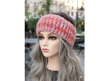 Ručně háčkovaná čelenka oranžový melír