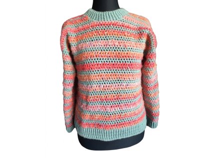 Ručně háčkovaný svetr pruhovaný vel. S