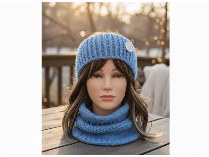 Ručně háčkovaná čelenka modrá