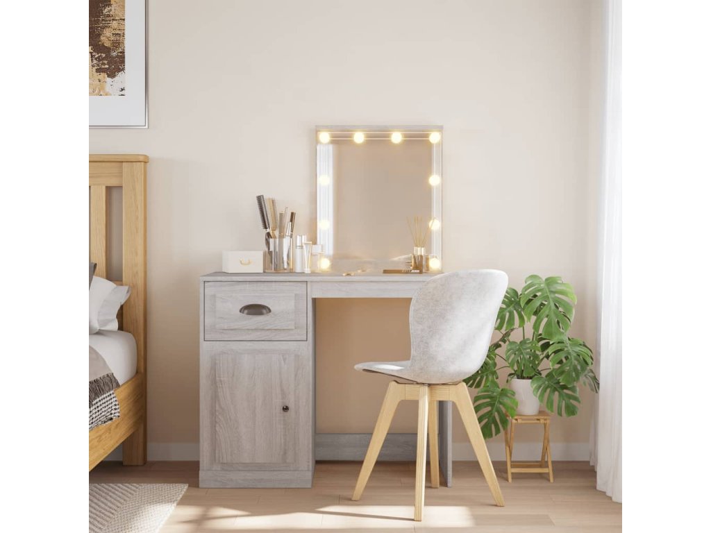 vidaXL Toaletní stolek s LED osvětlením šedý sonoma 90 x 42 x 132,5 cm