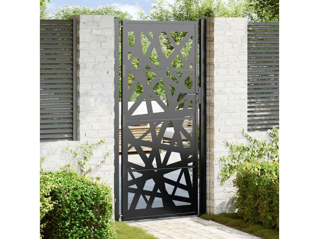 vidaXL Zahradní branka černá 105 x 205 cm ocelová světlý design