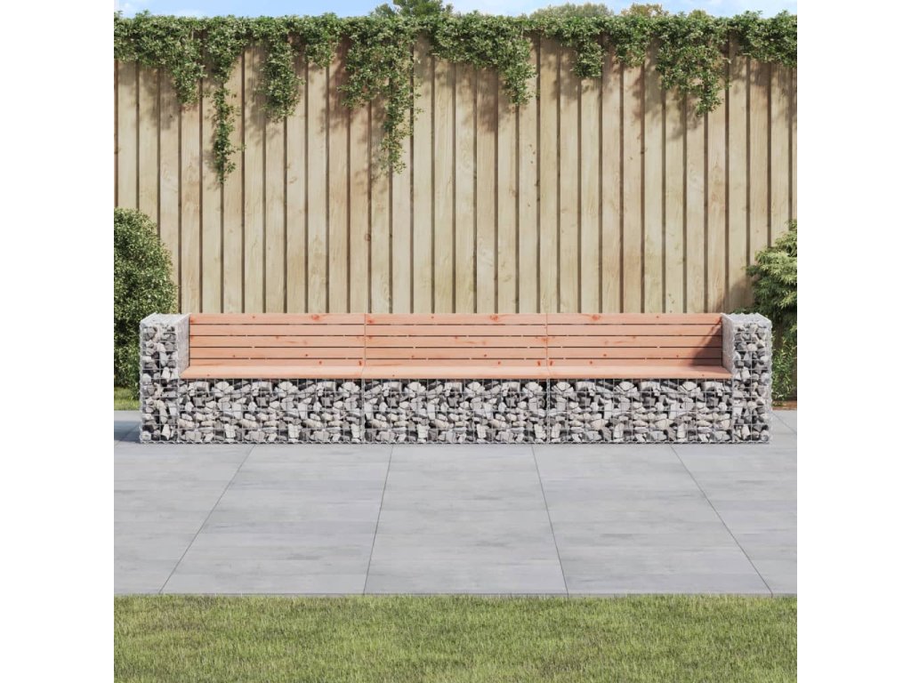 vidaXL Zahradní lavice gabionový design 347x71x65,5 cm masiv douglasky