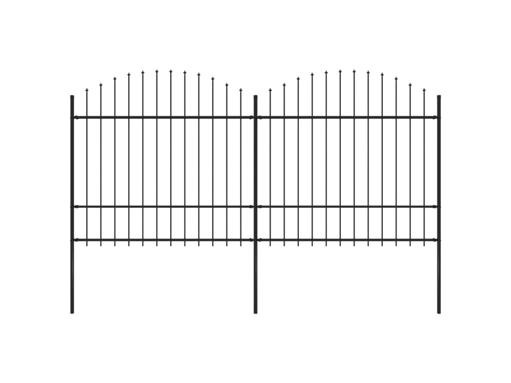 vidaXL Zahradní plot s kopím nahoře ocelový 359 x 175 cm černý