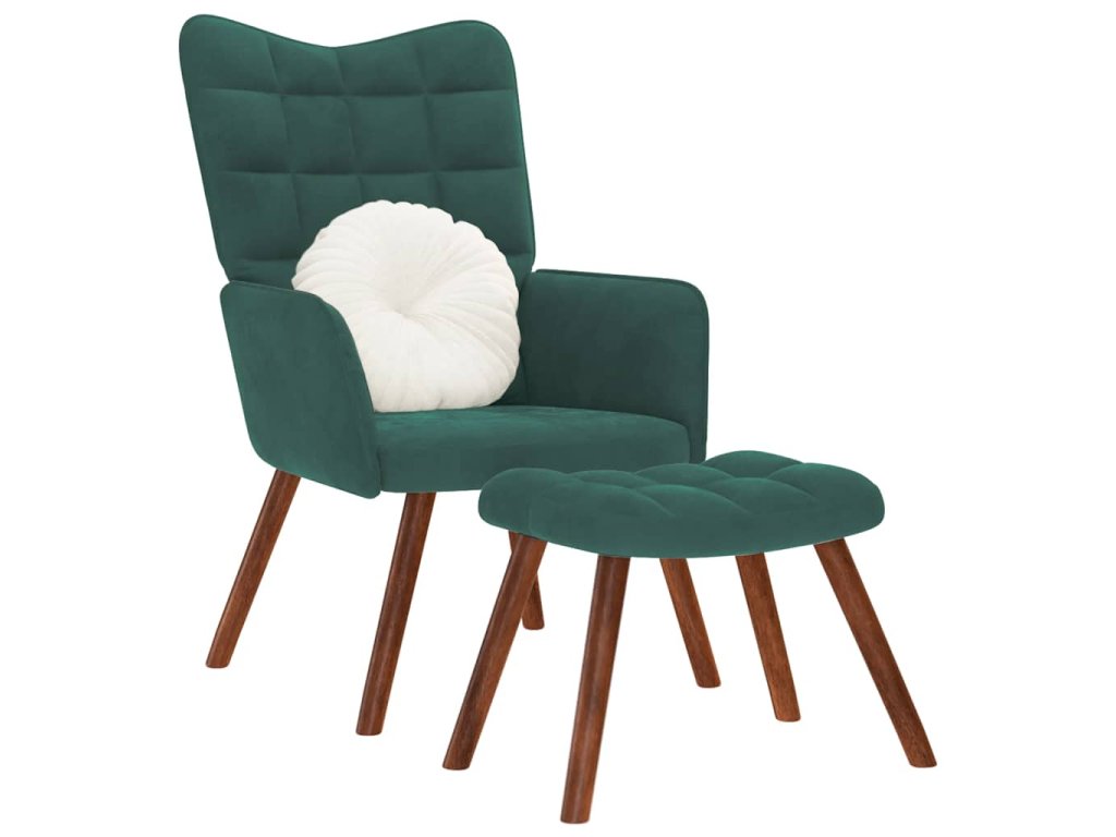 vidaXL Relaxační křeslo s taburetkou tmavě zelené sametové