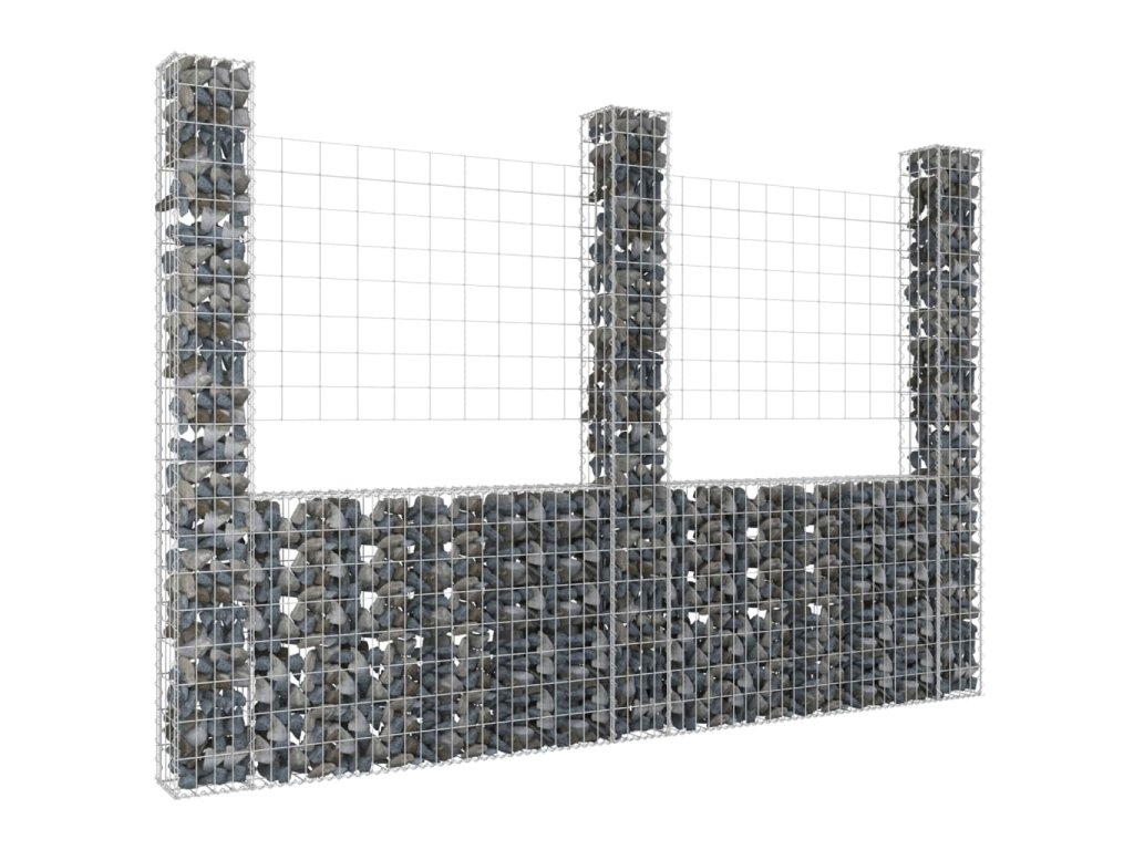 vidaXL Gabionový koš ve tvaru U se 3 sloupky železo 260 x 20 x 200 cm