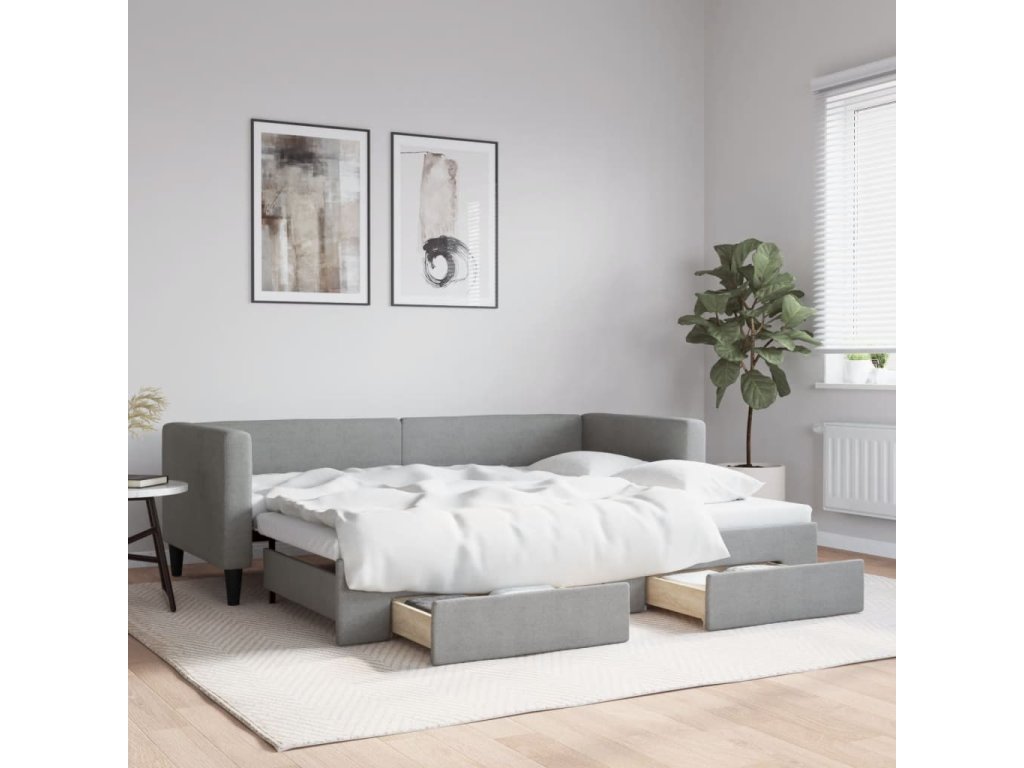 vidaXL Válenda s přistýlkou a zásuvkami světle šedá 80 x 200 cm textil