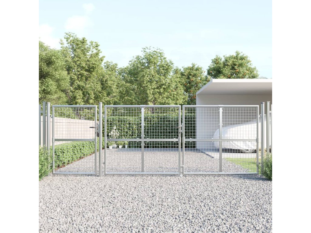 vidaXL Zahradní branka s pletivem stříbrná 400x175 cm pozinkovaná ocel