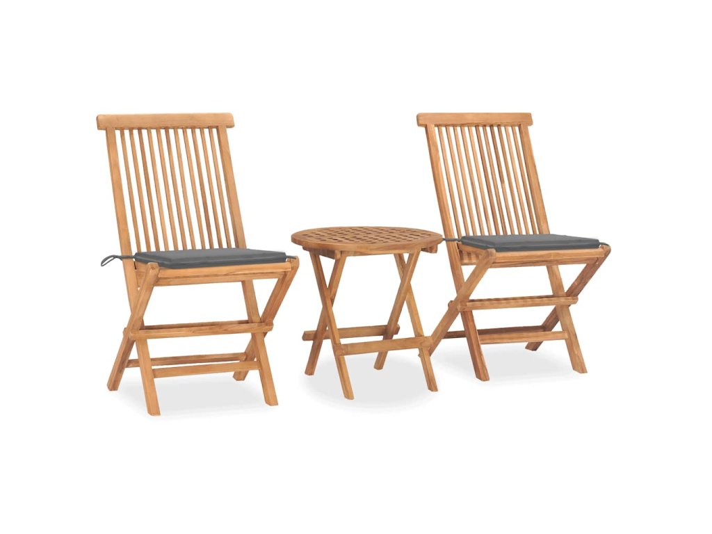vidaXL 3dílný skládací zahradní jídelní set s poduškou masivní teak