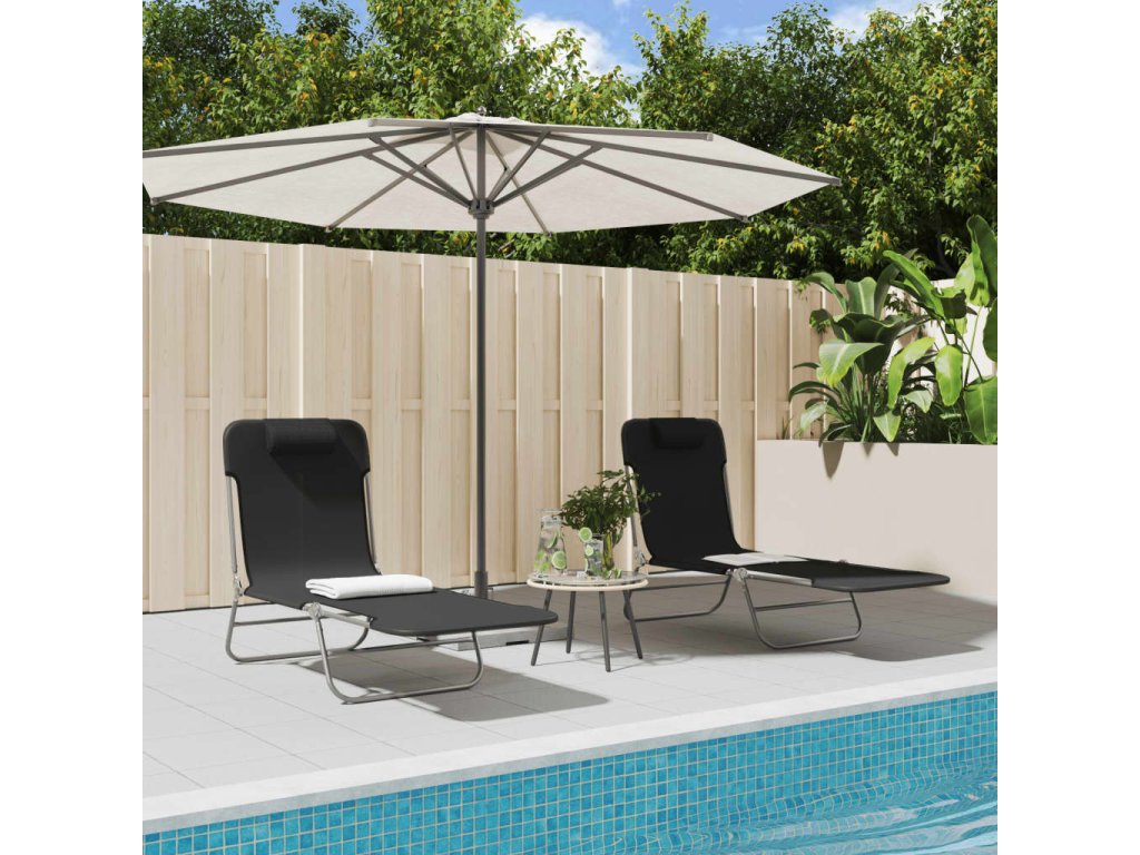 vidaXL Skládací lehátka 2 ks černá textilen a ocel