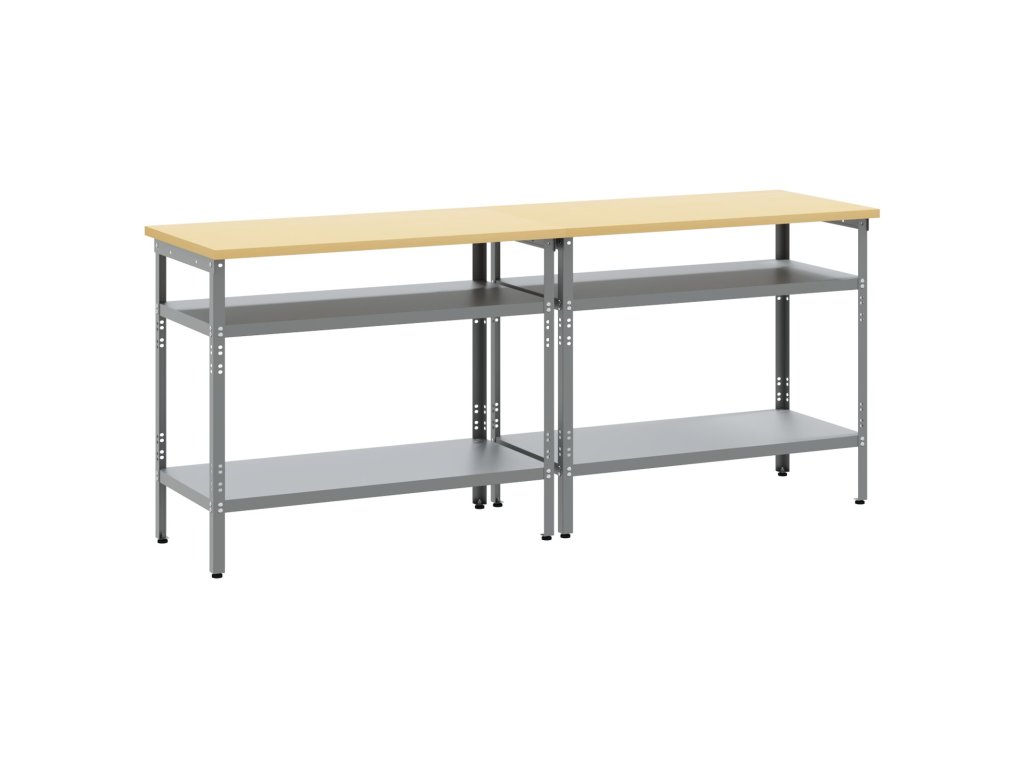 vidaXL Sada pracovního stolu s policí 2 pcs Šedá 200 x 55 x 85 cm Ocel