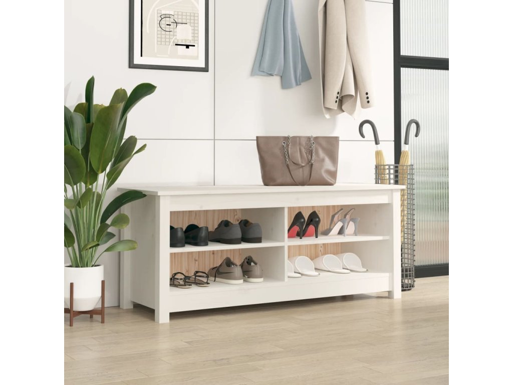 vidaXL Lavice s botníkem bílá 110 x 38 x 45,5 cm masivní borovice