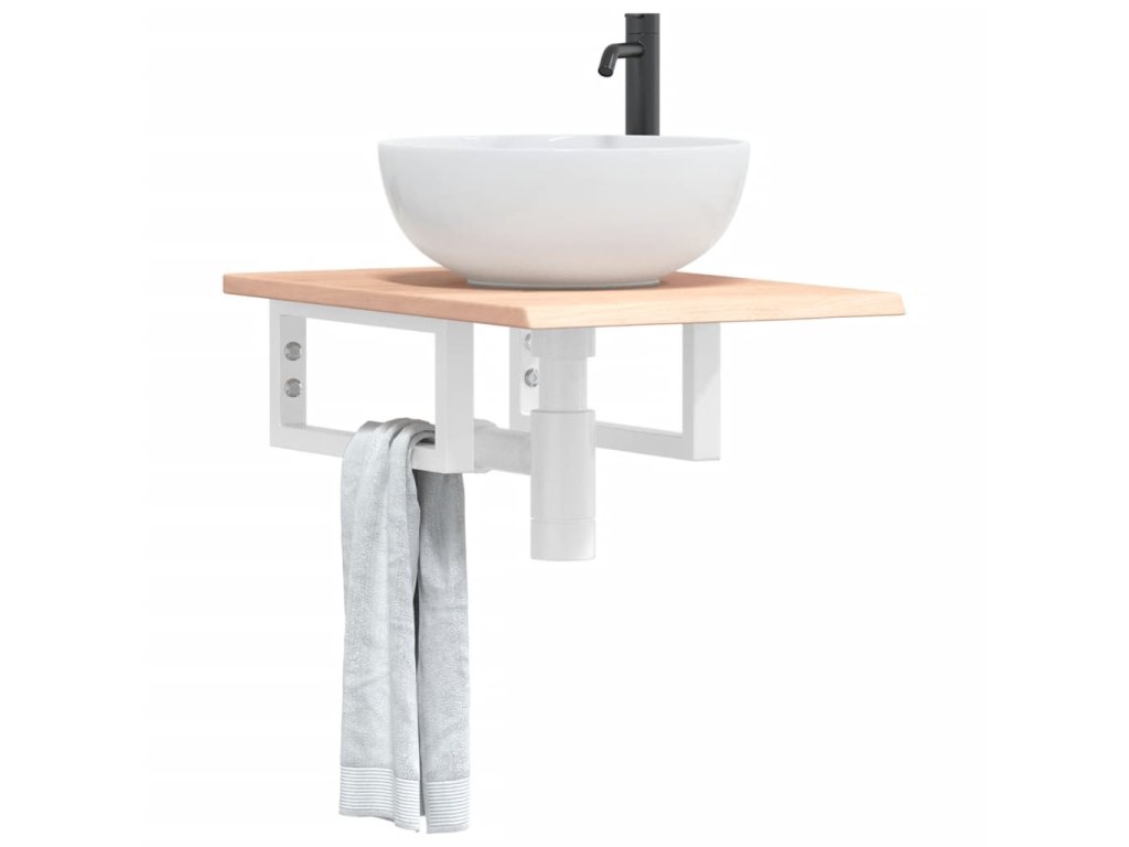 vidaXL Deska pod umyvadlo nástěnná ocel a masivní dubové dřevo