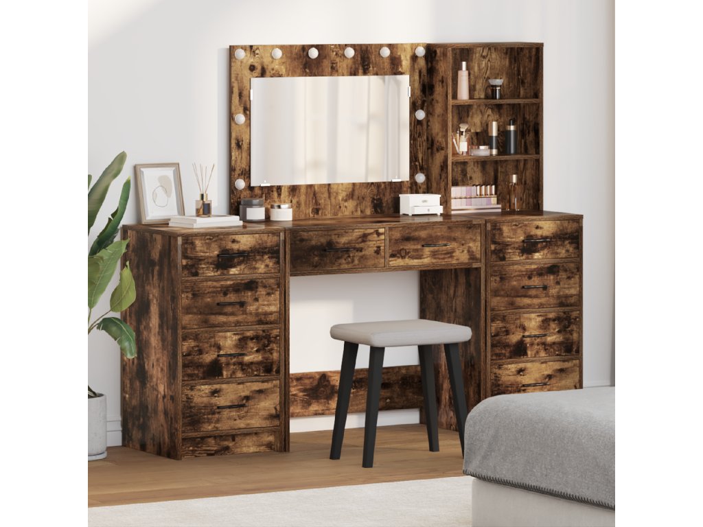 vidaXL Kosmetický stůl 3 pcs Hnědá 40 x 41 x 135 cm Kompozitní dřevo