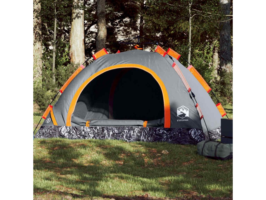 vidaXL Kempingový stan pro 3 šedý a oranžový rychloupínací