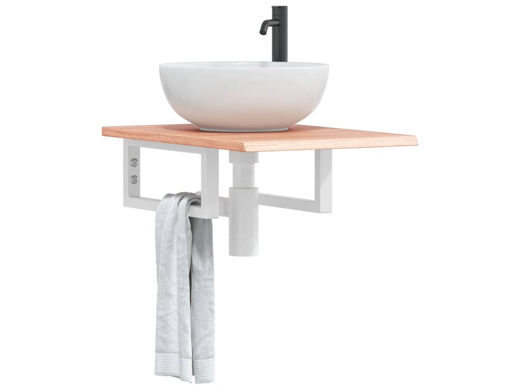 vidaXL Deska pod umyvadlo nástěnná ocel a masivní dubové dřevo