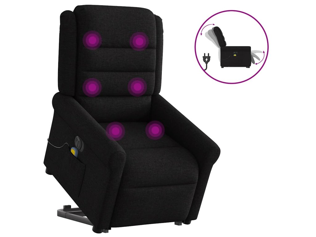 vidaXL Elektrické zvedací masážní polohovací křeslo černé textil