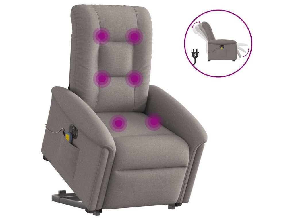 vidaXL Elektrické zvedací masážní polohovací křeslo taupe textil