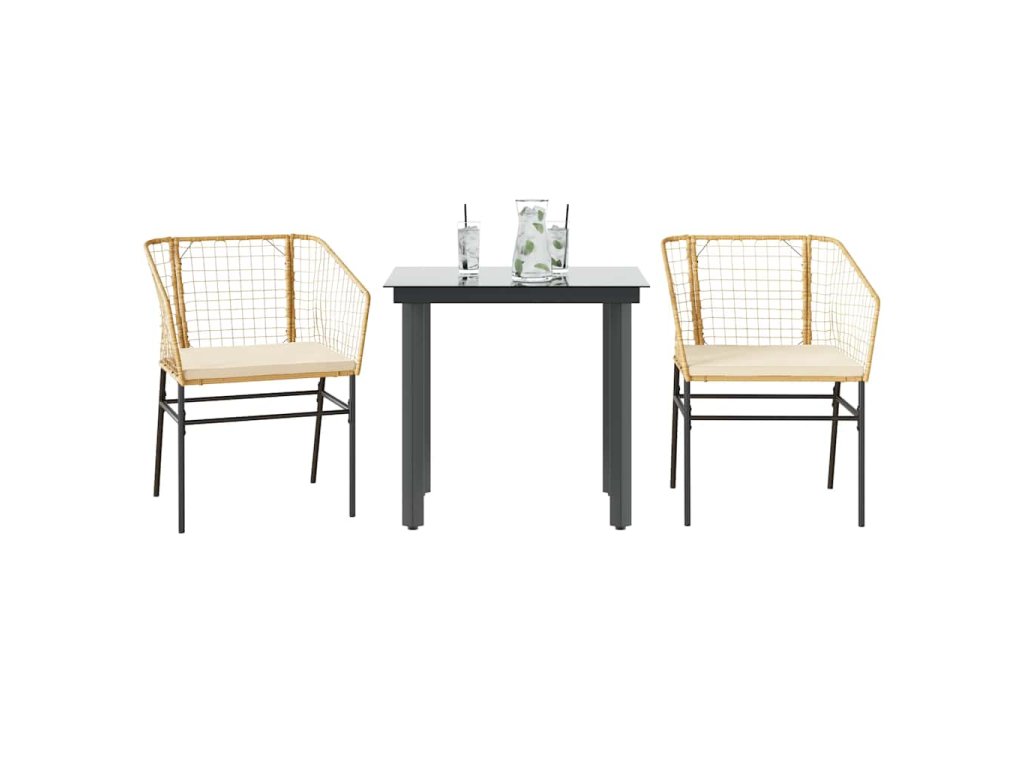 vidaXL 3dílný zahradní jídelní set s poduškami hnědý polyratan sklo