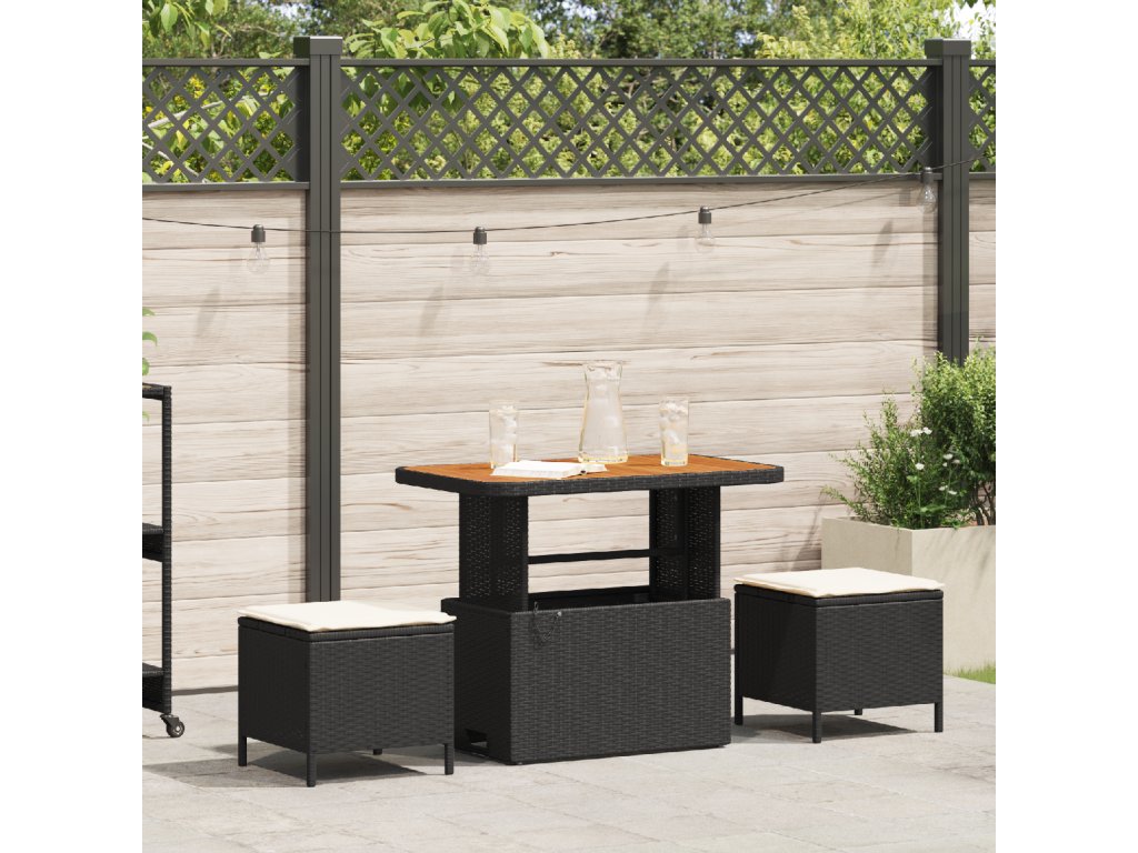 vidaXL Zahradní jídelní souprava Černá Poly ratan