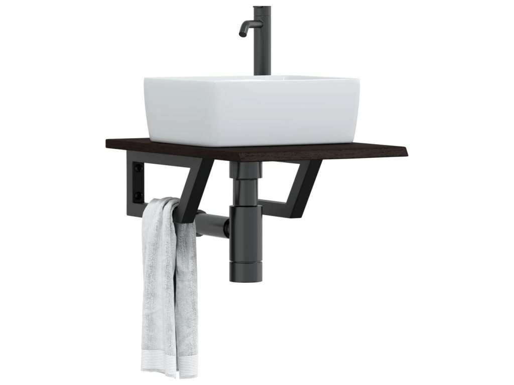 vidaXL Deska pod umyvadlo nástěnná ocel a masivní dubové dřevo