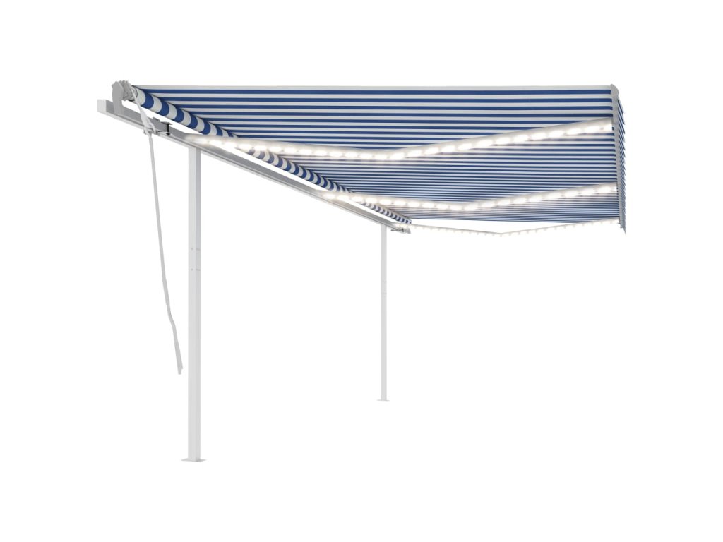 vidaXL Automatická markýza LED a senzor větru 6 x 3 m modrobílá